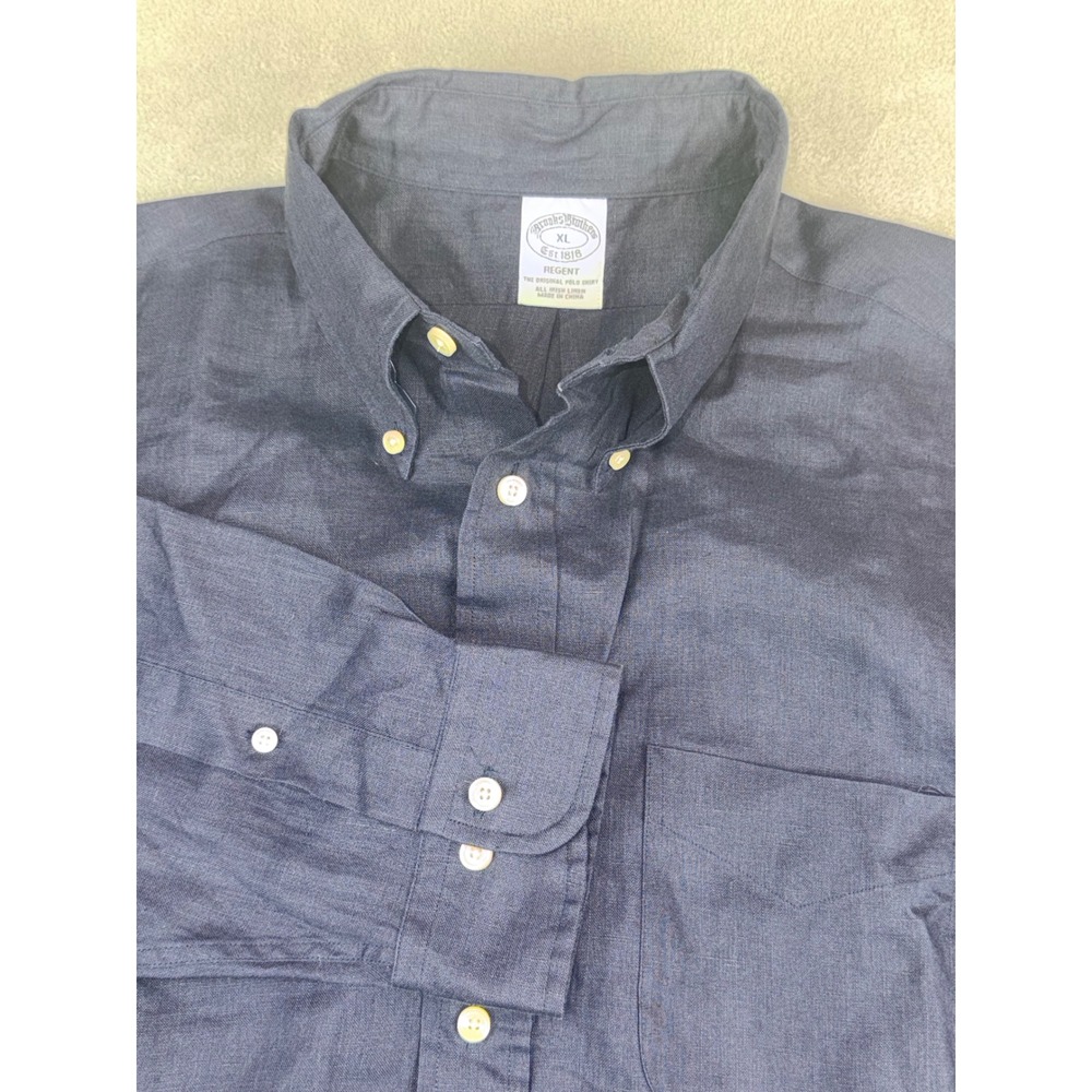 Brooks Brothers Mens XL Regent Fit Irish Linen Button Down Shirt Navy Blue